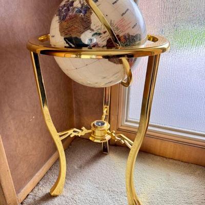 Elegant Mother of Pearl Globe w/ Natural Stones Inlay	