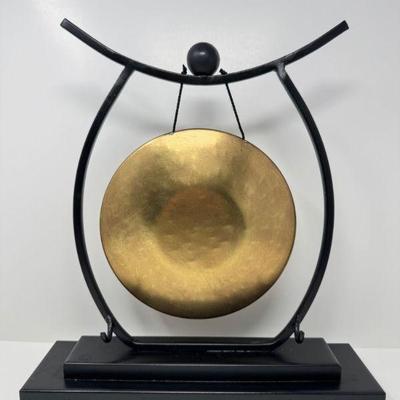 Tabletop Brass Gong on Black Metal & Wood Stand	