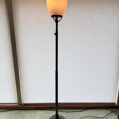 Black Torchiere Floor Lamp w/ Frosted Glass Shade	