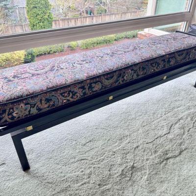 Vintage Long Slender Asian-Style Bench – Custom Paisley Upholstered	