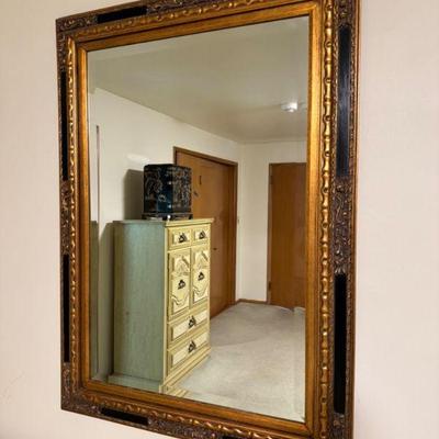 Large Baroque/Victorian Style Ornate Gold & Black Framed Mirror	