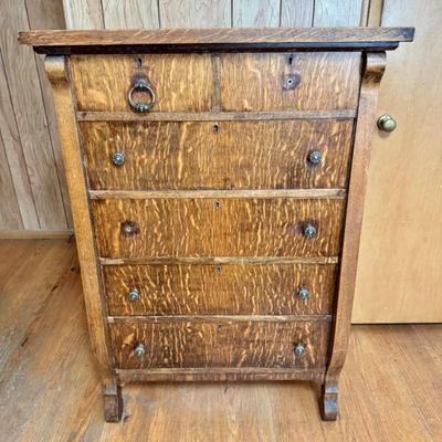 Petite Tallboy Dresser - Likely Tiger Oak, Antique Arts & Crafts	