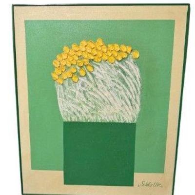 Original 1973 Schlatter Signed Painting - Large Retro Floral Wall Art	