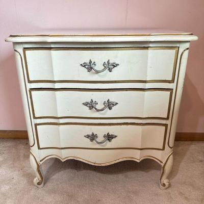 1970s Dixie French Provincial Nightstand – 3 Drawer Curved Front	
