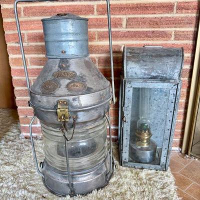 Maritime Metal Framed Oil Lanterns Feat. 'Anchor' by Smith & Barnes	