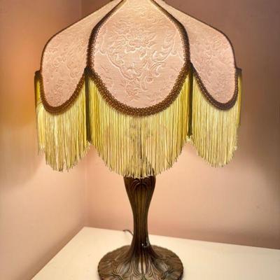 Victorian-Inspired Lamp w/ Ornate Floral Design & Long Tassel Fringe	