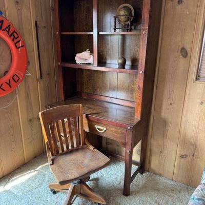 Lea Furniture Wooden Desk & Hutch + The Derby Chair by P. Derby & Co.	