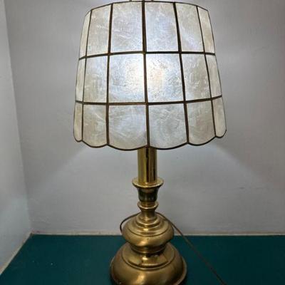 Vintage Style Brass Table Lamp w/ Capiz Shell Shade	