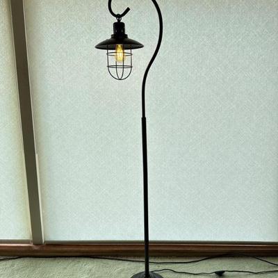 Industrial Cage Floor Lamp w/ Curved Neck Design	
