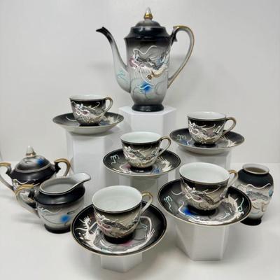 Meiyo Nippon Dragonware Tea Set w/ Lithophane Geisha	