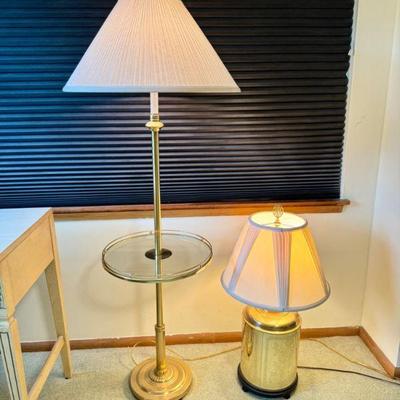 Pair of Classic Brass Lamps – Glass Tray Floor Lamp & Urn Style	