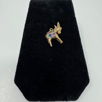 14k Gold Donkey Pendant w/ Multicolored Gemstones, Approx. 6.19 Grams	