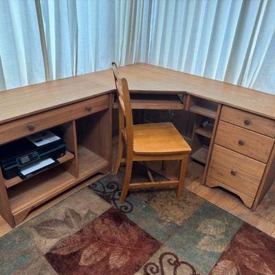 Corner Wood Desk Set w/ Drawers & Shelves, Chair & HP Printer Included	