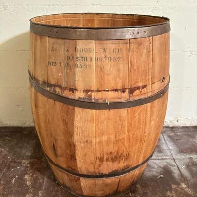 Vintage Wooden Barrel - Boston Distributor Markings	