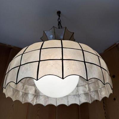 Plug-In Swag Capiz Shell Pendant Lamp w/ Gold-Tone Accents	