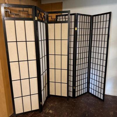 Pair of Asian-Inspired Three-Panel Room Dividers/Screen Privacy Wall	