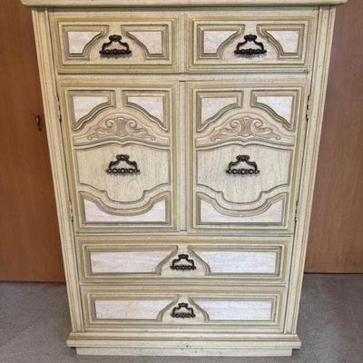 Mid-Century Vintage French Provincial Tall Dresser Yellow-Green Finish	