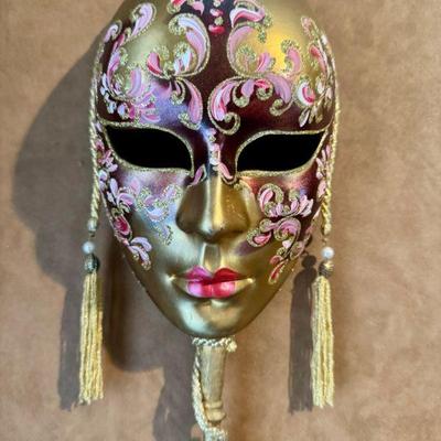 #2 Authentic Venetian Volto Mask w/ Pink & Gold Scrollwork – Italy	