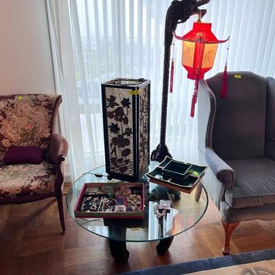 Antique Carved Rosewood Dragon lantern and Cherry blossom lantern