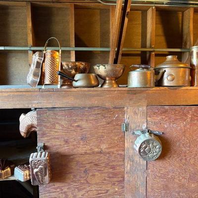Antique copper (colanders, molds, pots, decorative)
