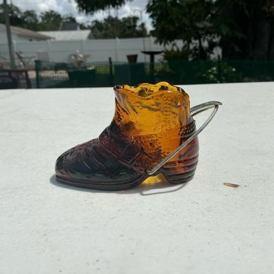 Amber Glass Cowboy Boot Ashtray