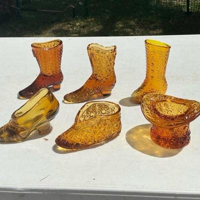 Victorian Amber Glass Shoes & Top Hat