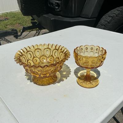 Fenton Light Amber “Moon & Stars” Compote Dishes