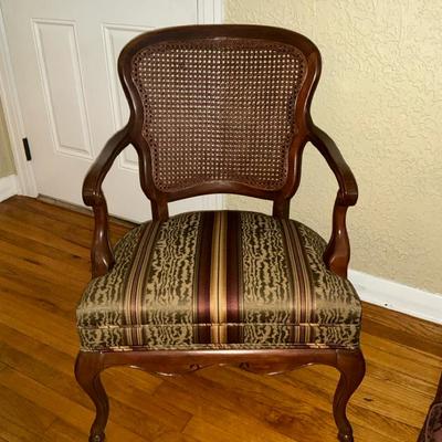 Cane Back Wood Carved Arm Chair
