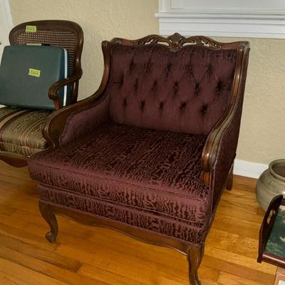 Tufted Wood Carved Baroque Armchair