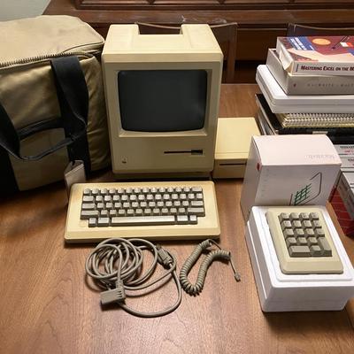 Apple Macintosh 512K Computer, M0110 Keyboard, M0130 Disk Drive, and Misc