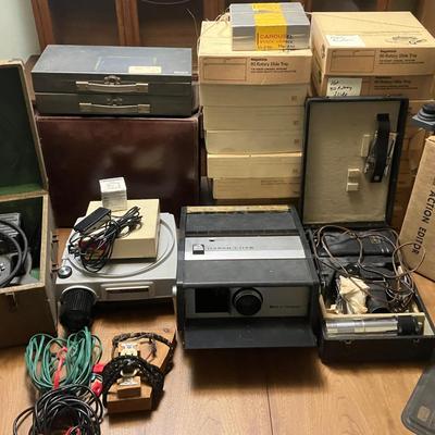 Vintage Projectors, Mansfield 8mm Action Editor, and Slide Trays