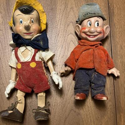 Vintage Disney Pinocchio and Dopey Wood Dolls