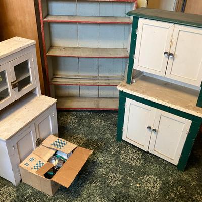 Children's Vintage Play Kitchen Set and Bookshelf