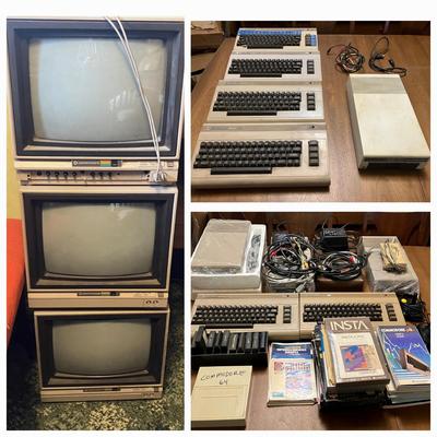 1984 Commodore 1702 Monitors, Commodore 1541 Floppy Disc Drives, Keyboards, and More