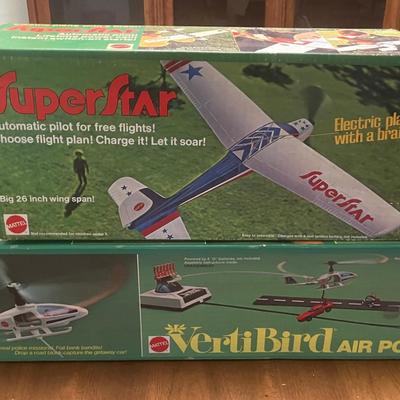 1971 Mattel SuperStar Electric Plane (Never Opened) and 1973 Mattel Vertibird Air Police
