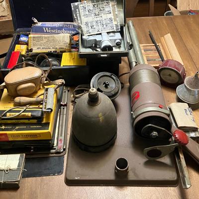1960s Sankyo 8mm Movie Camera, Vintage Bolsey Camera, Misc Darkroom Equipment, and 2 Digital Cameras