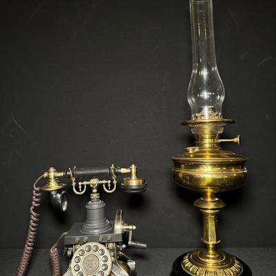 Vintage Telephone Eiffel Tower Style, Brass Oil Lamp - Nice!