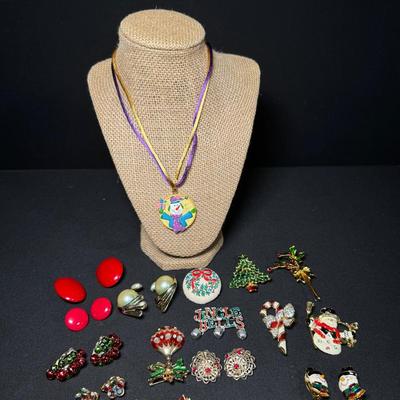 Lot of Festive Christmas Jewelry Collection - Pins, Earrings, and More!