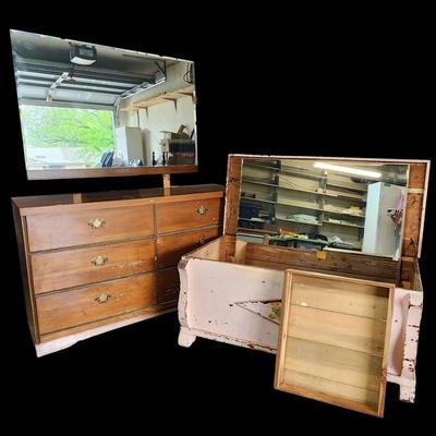 Refurbishers - Solid Wood Dresser, Shabby Chic Cedar Trunk & Mirrors!