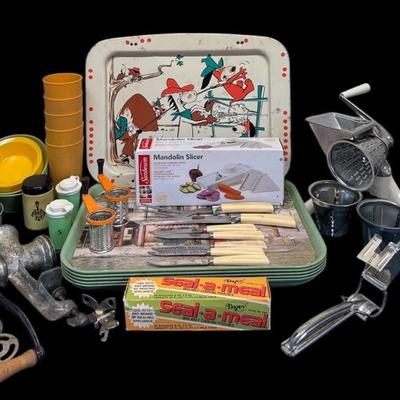 Eclectic Kitchen & Retro Finds! Vintage Trays, Mandoline, Seal-a-Meal & More!