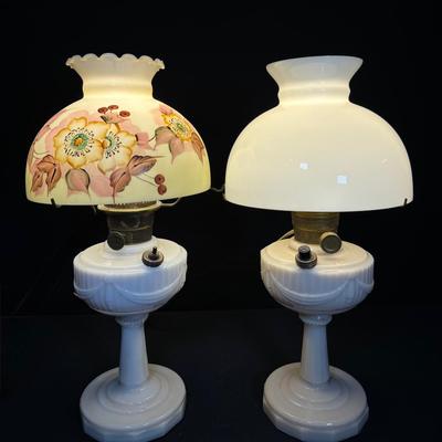 Vintage, Elegant Pink Lincoln Draped Hurricane Lamps, Aladdin Mantle Lamp