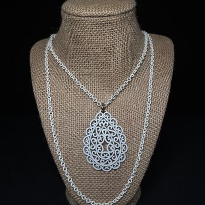 Trifari Costume Treasures! Pearl & Rhinestone Parure with White Metal Pendant Necklace