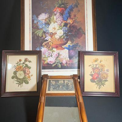 Vintage Art Collection Of Botanicals w/ Colonial Mirror
