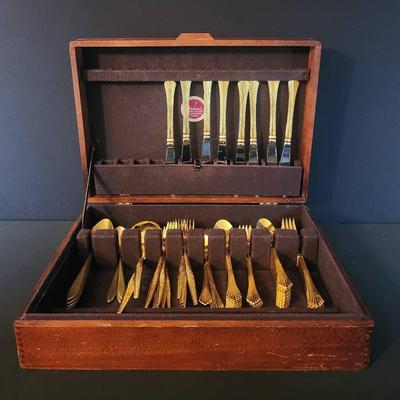 Elegant Gold-Plated Flatware Set in Wooden Case