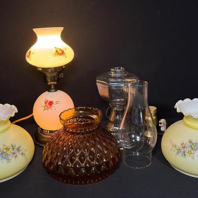 Hand Painted Floral Lamp & Vintage Shades for Your Projects!