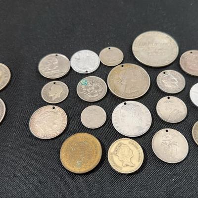 Vintage Foreign Coins with Holed Tops – British, European & World Currency for Jewelry or Display