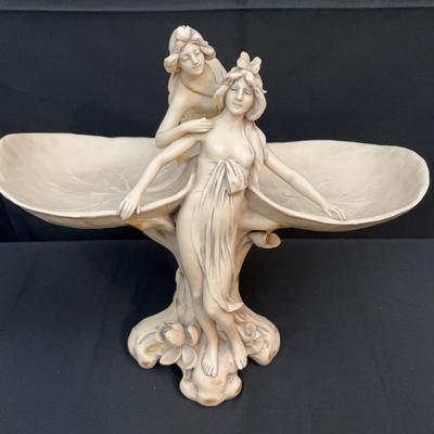 Royal Dux Art Nouveau Centerpiece Dish with Two Maidens | Porcelain Figurine Sculpture