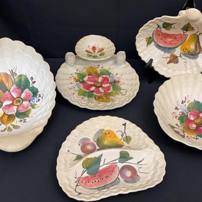 E & R Clam Shaped Matte Porcelain Appetizer Trays | Handpainted Made In Italy