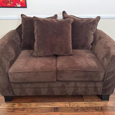 Bella Upholstered Loveseat | Plush Brown Fabric with Pillows, Comfortable Seating