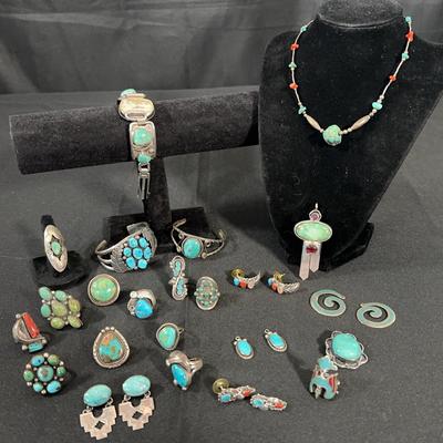 Turquoise Jewelry Lot | Rings, Bracelets, Earrings & Pendants with Coral Accents